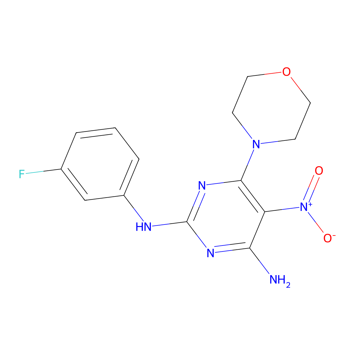 2-N-(3-fluorophenyl)-6-morpholin-4-yl-5-nitropyrimidine-2,4-diamine molecular structure, CAS 714930-55-9