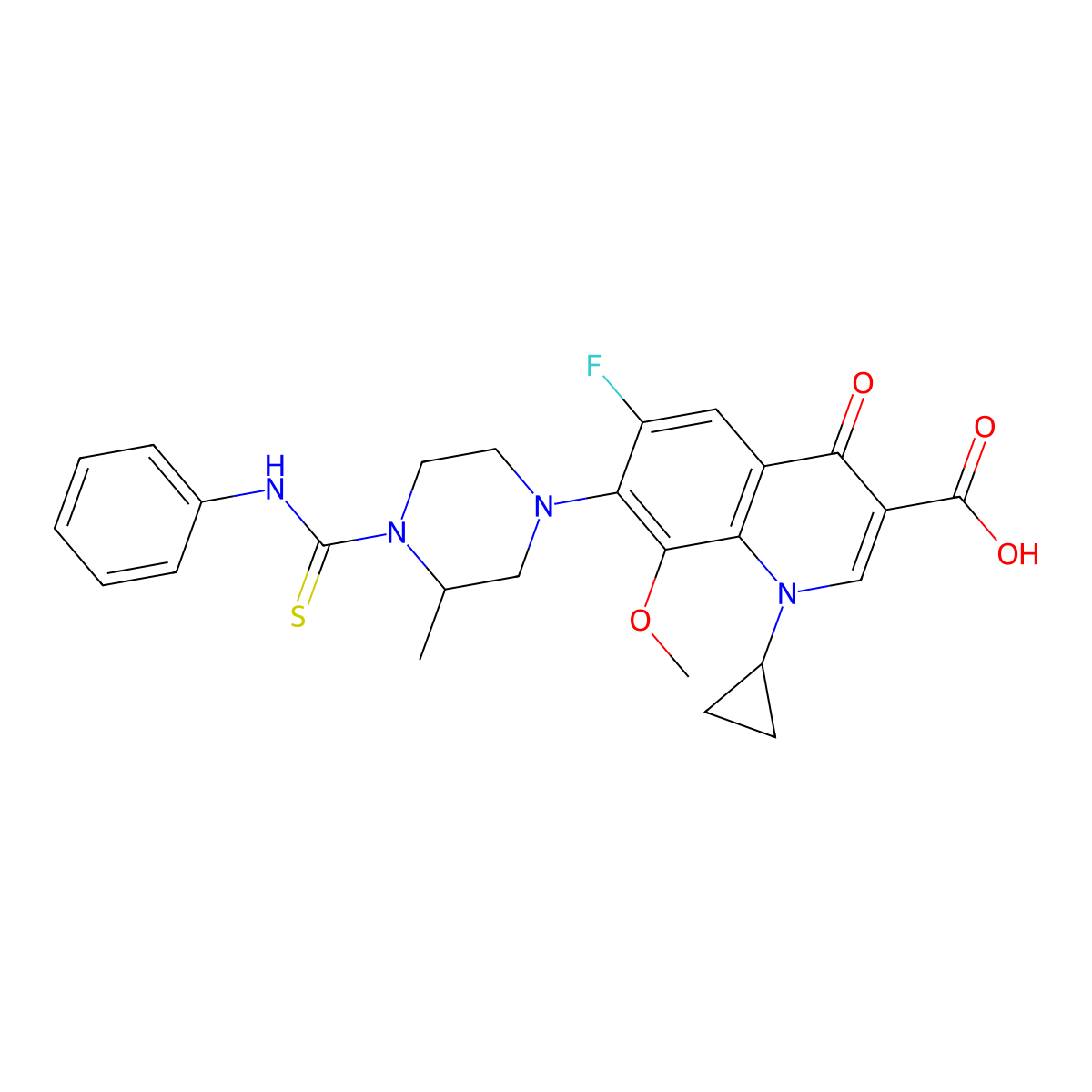 1-Cyclopropyl-6-fluoro-8-methoxy-7-[3-methyl-4-(phenylcarbamothioyl)piperazin-1-yl]-4-oxoquinoline-3-carboxylic acid molecular structure, CAS 714931-70-1