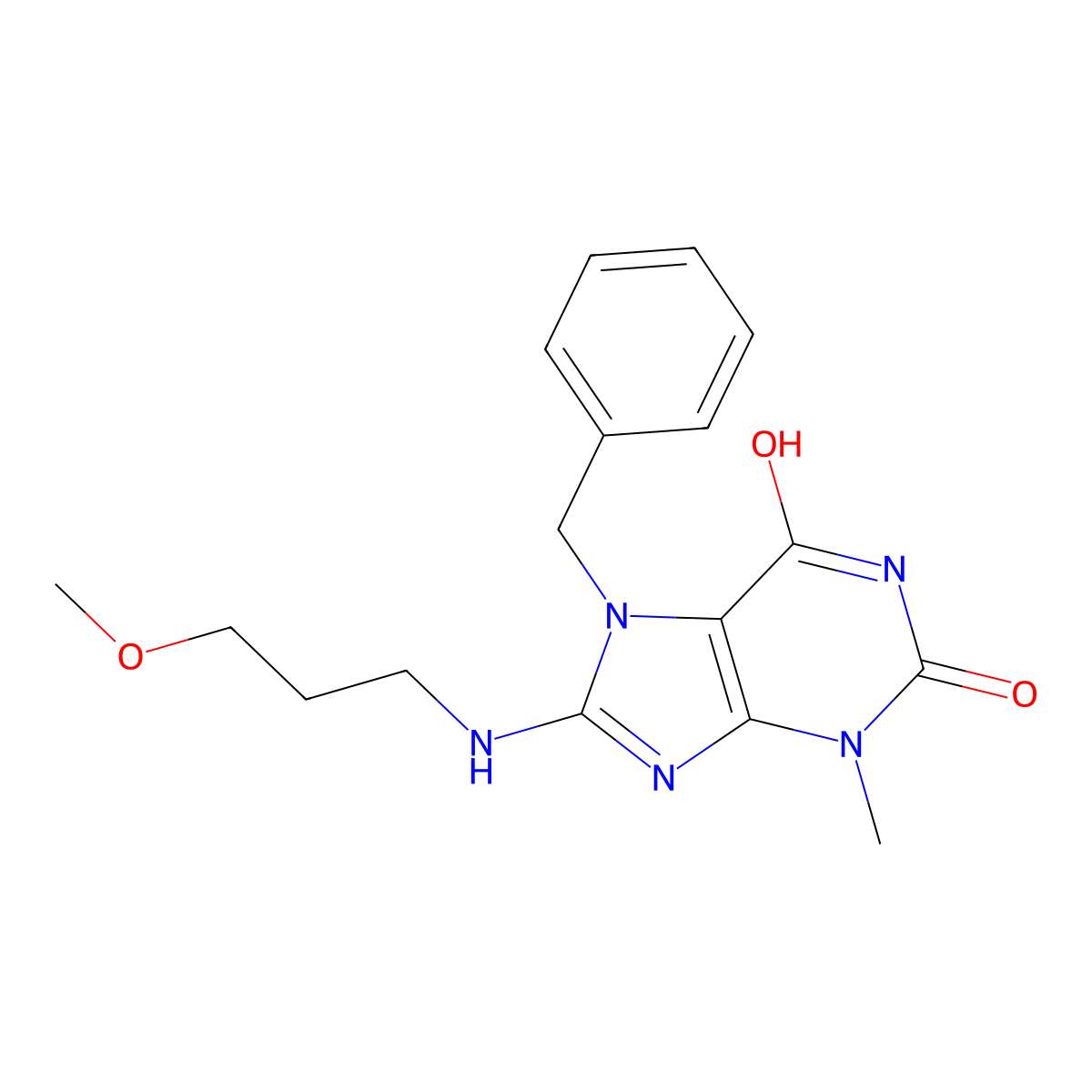 7-benzyl-8-((3-methoxypropyl)amino)-3-methyl-1H-purine-2,6(3H,7H)-dione molecular structure, CAS 714931-73-4