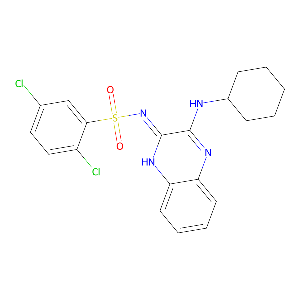 2,5-dichloro-N-[3-(cyclohexylamino)quinoxalin-2-yl]benzene-1-sulfonamide molecular structure, CAS 714931-99-4