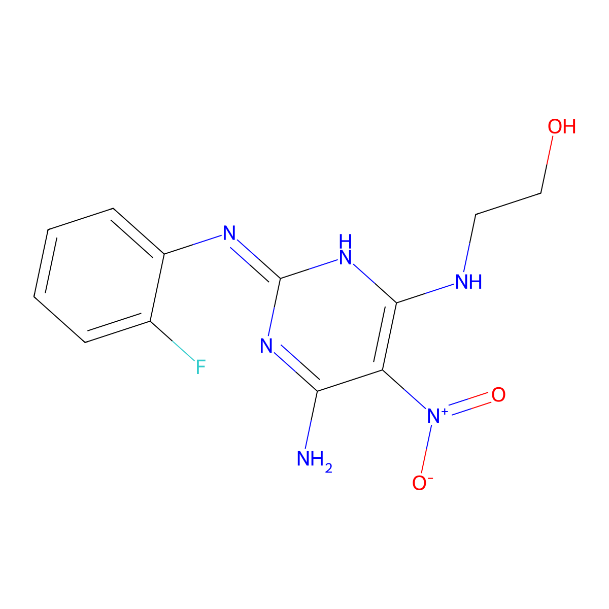 2-[[6-Amino-2-(2-fluoroanilino)-5-nitropyrimidin-4-yl]amino]ethanol molecular structure, CAS 714932-10-2