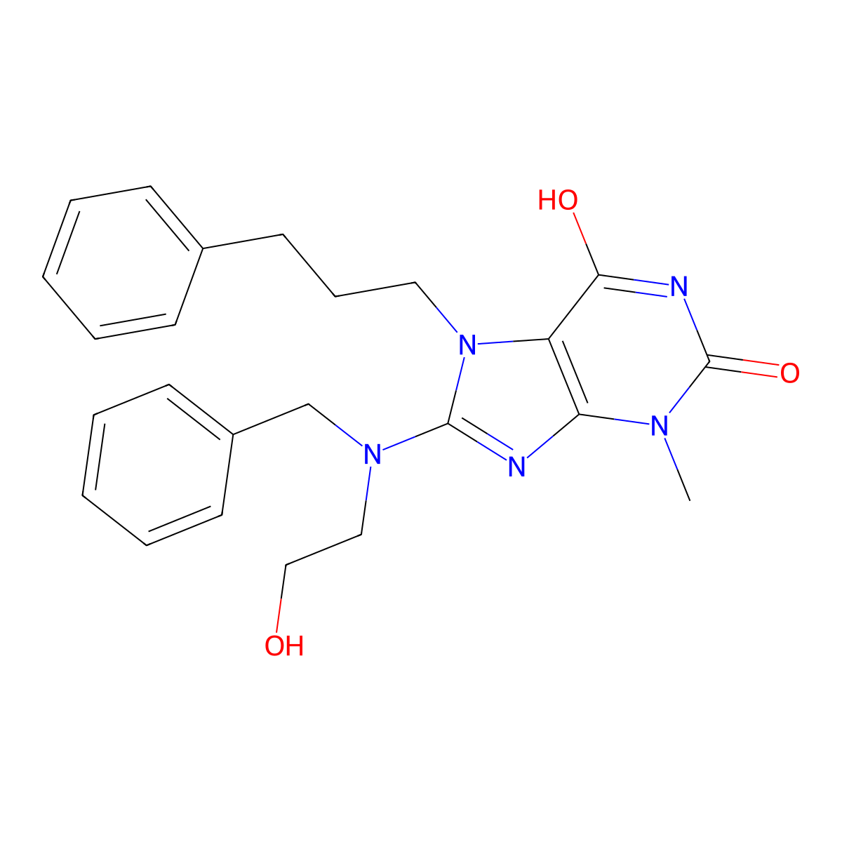 8-(benzyl(2-hydroxyethyl)amino)-3-methyl-7-(3-phenylpropyl)-1H-purine-2,6(3H,7H)-dione molecular structure, CAS 714932-74-8