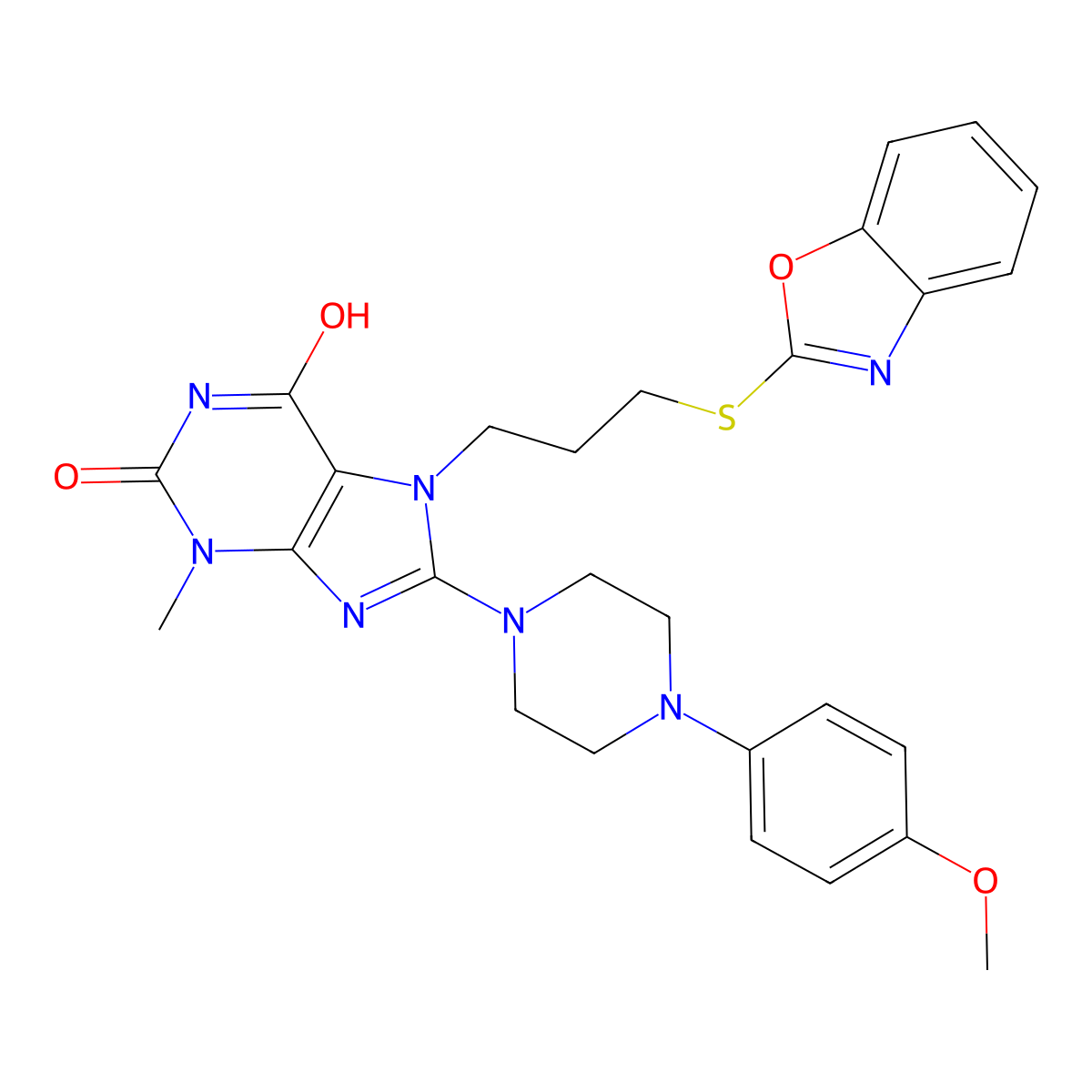 7-(3-(benzo[d]oxazol-2-ylthio)propyl)-8-(4-(4-methoxyphenyl)piperazin-1-yl)-3-methyl-1H-purine-2,6(3H,7H)-dione molecular structure, CAS 714932-75-9