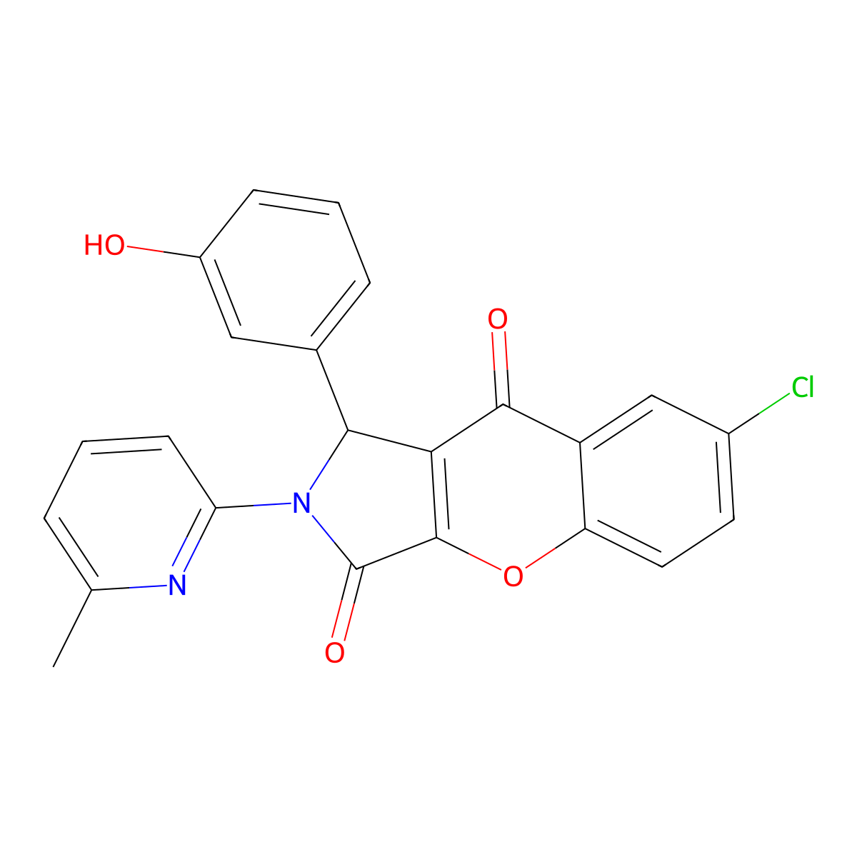 7-Chloro-1-(3-hydroxyphenyl)-2-(6-methyl-2-pyridinyl)-1,2-dihydrochromeno[2,3-c]pyrrole-3,9-dione molecular structure, CAS 714932-85-1