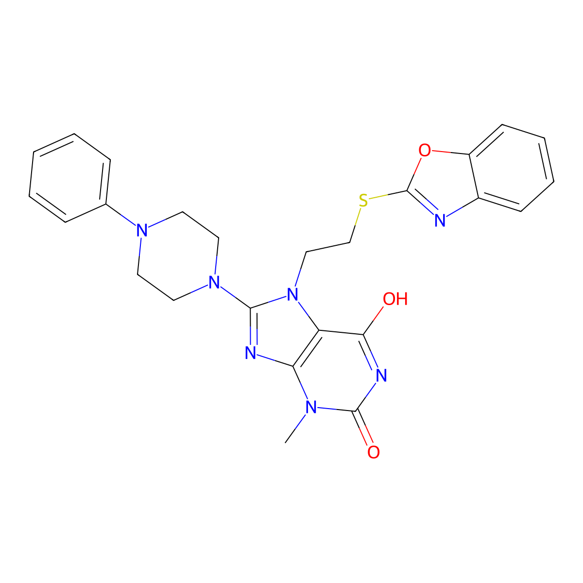 7-(2-(benzo[d]oxazol-2-ylthio)ethyl)-3-methyl-8-(4-phenylpiperazin-1-yl)-1H-purine-2,6(3H,7H)-dione molecular structure, CAS 714933-18-3