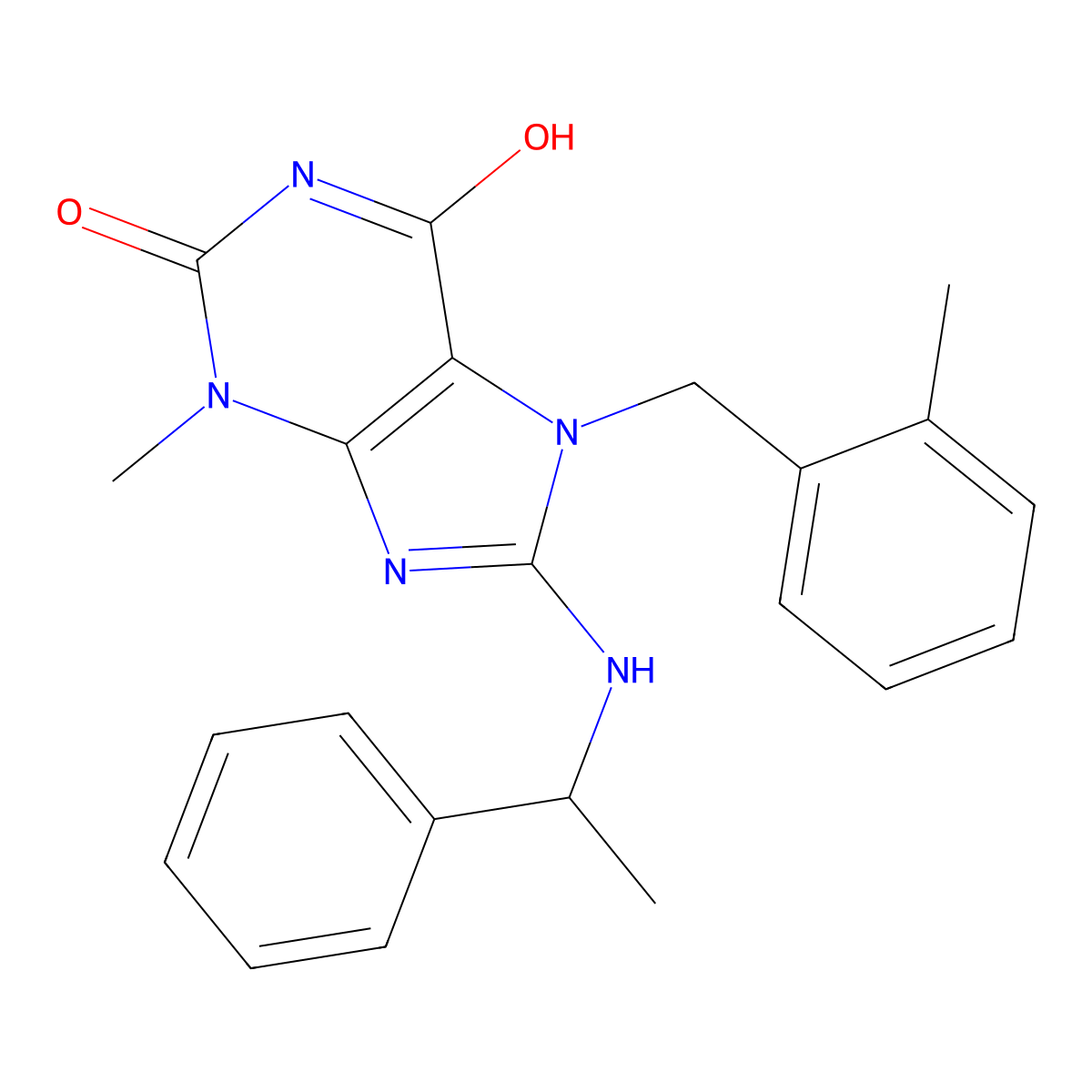 3-Methyl-7-[(2-methylphenyl)methyl]-8-(1-phenylethylamino)purine-2,6-dione molecular structure, CAS 714934-24-4