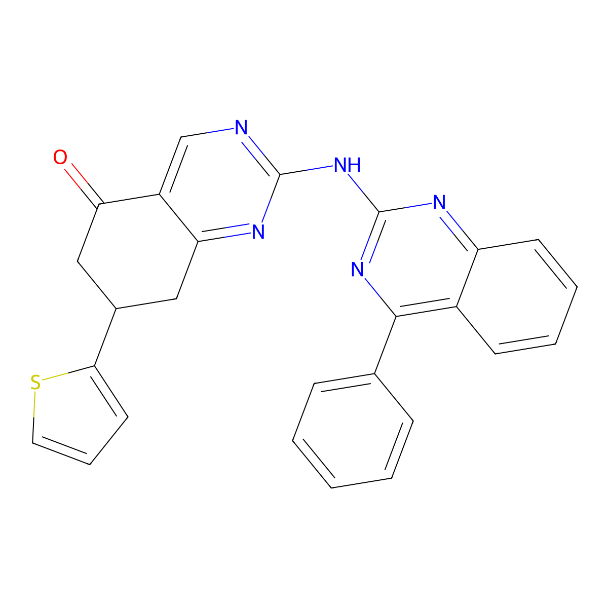2-[(4-phenylquinazolin-2-yl)amino]-7-(thiophen-2-yl)-7,8-dihydroquinazolin-5(6H)-one molecular structure, CAS 714934-31-3