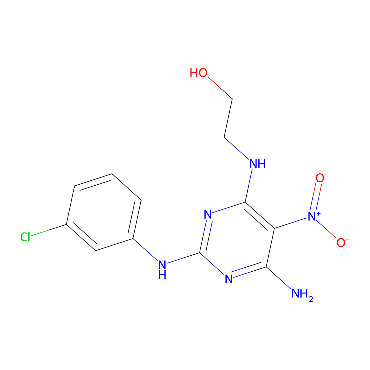 2-[[6-Amino-2-(3-chloroanilino)-5-nitropyrimidin-4-yl]amino]ethanol molecular structure, CAS 714935-39-4
