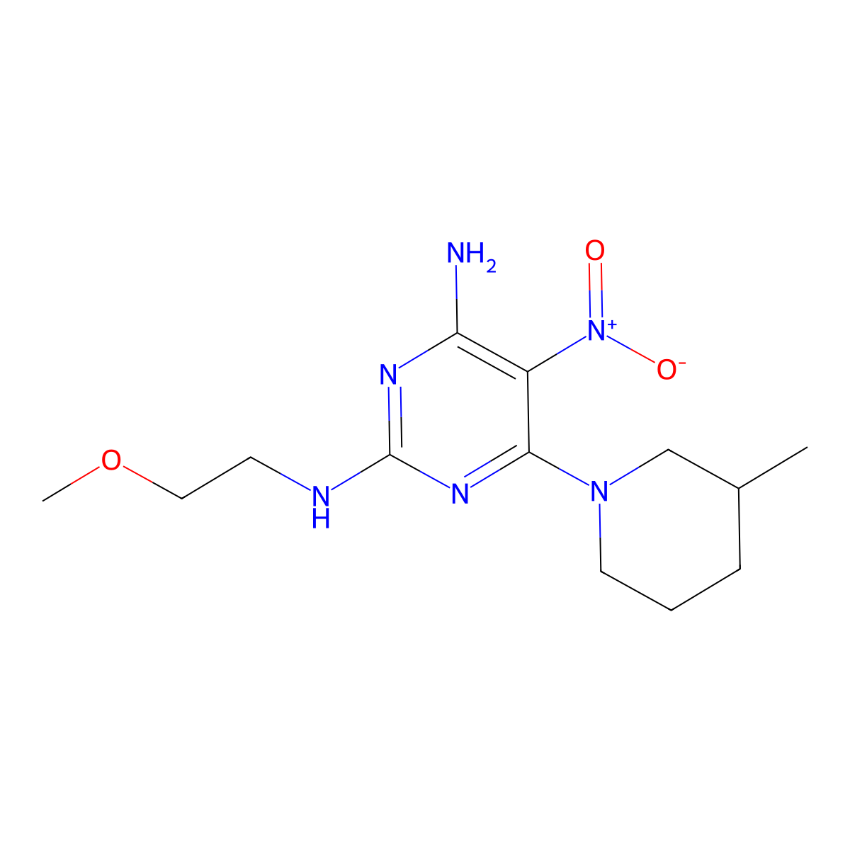 2-N-(2-methoxyethyl)-6-(3-methylpiperidin-1-yl)-5-nitropyrimidine-2,4-diamine molecular structure, CAS 714935-48-5