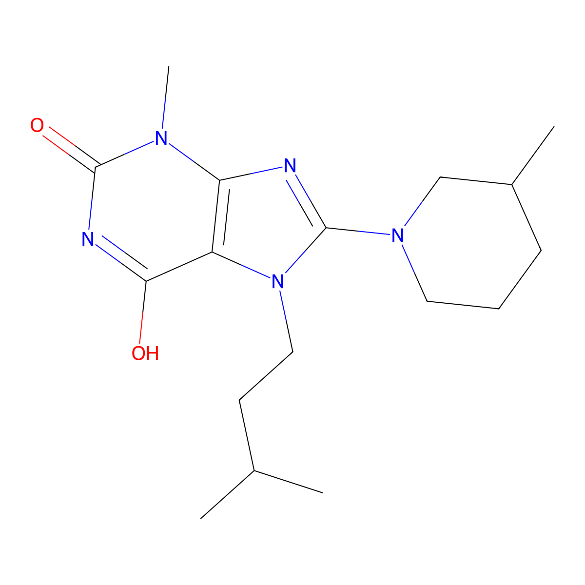 3-Methyl-7-(3-methylbutyl)-8-(3-methylpiperidin-1-yl)purine-2,6-dione molecular structure, CAS 714935-49-6