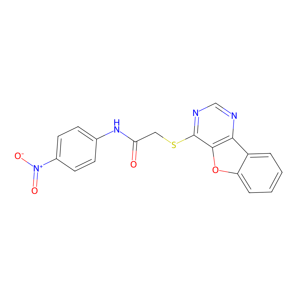 2-(benzofuro[3,2-d]pyrimidin-4-ylthio)-N-(4-nitrophenyl)acetamide molecular structure, CAS 714935-66-7