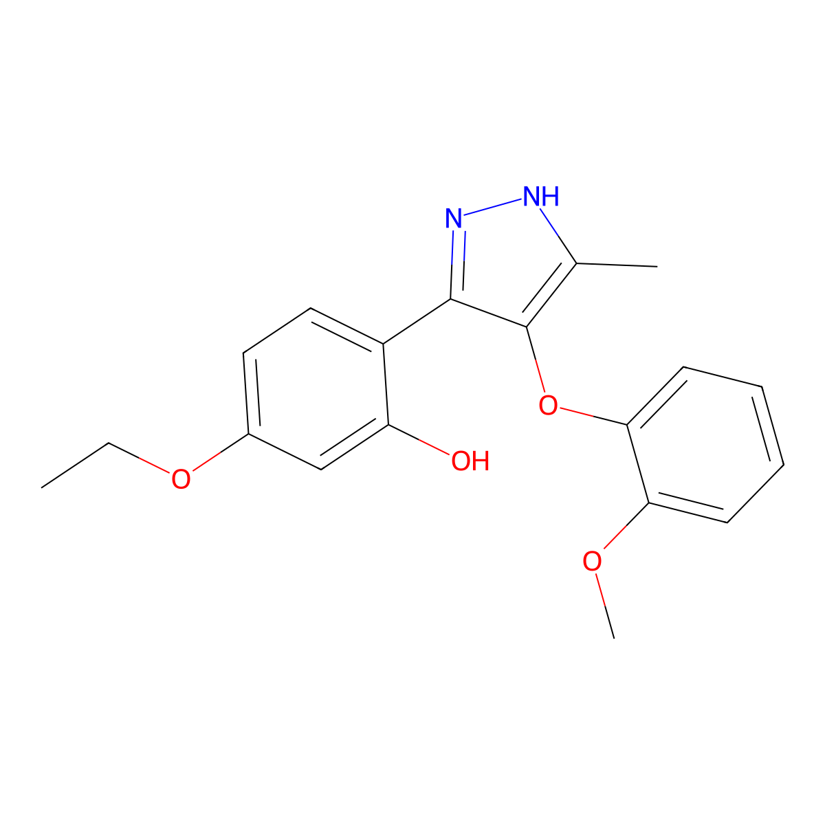 5-ethoxy-2-[4-(2-methoxyphenoxy)-5-methyl-1H-pyrazol-3-yl]phenol molecular structure, CAS 714936-82-0