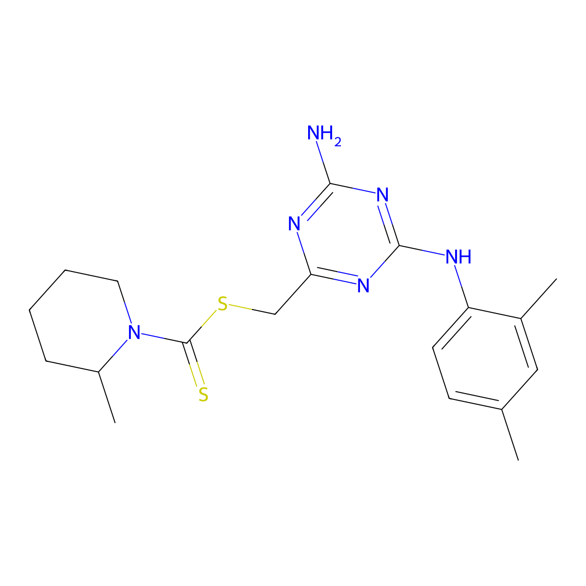 {4-Amino-6-[(2,4-dimethylphenyl)amino]-1,3,5-triazin-2-yl}methyl 2-methylpiperidine-1-carbodithioate molecular structure, CAS 714937-98-1