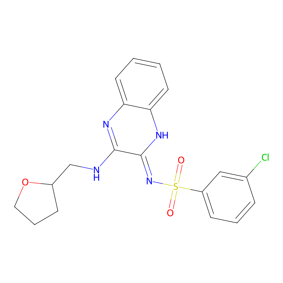 3-chloro-N-[3-(oxolan-2-ylmethylamino)quinoxalin-2-yl]benzenesulfonamide molecular structure, CAS 714938-67-7