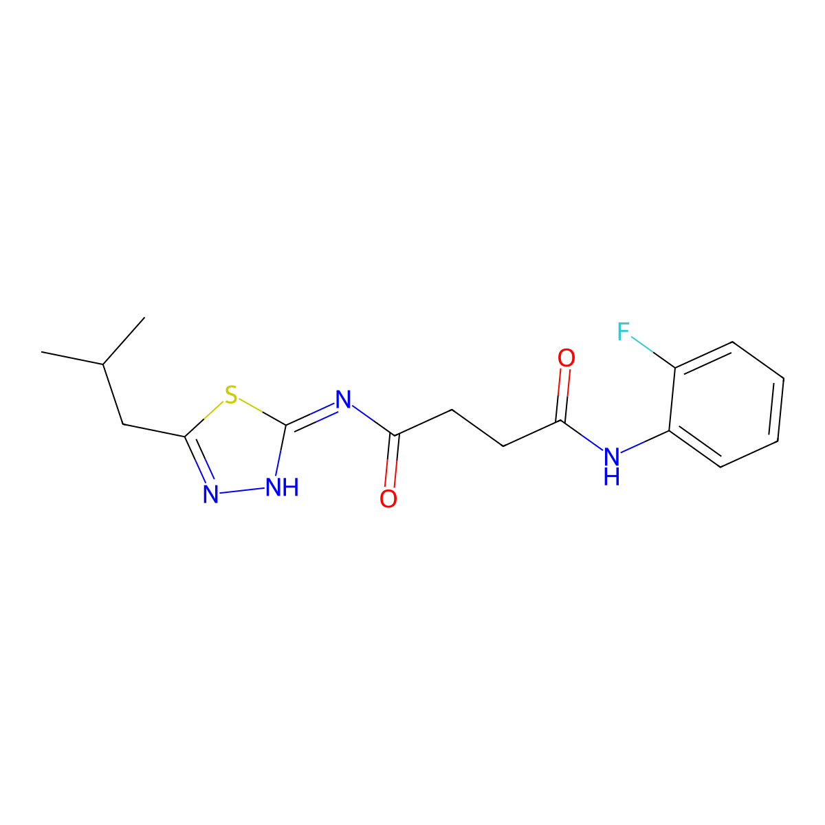 N-(2-fluorophenyl)-N'-[5-(2-methylpropyl)-1,3,4-thiadiazol-2-yl]butanediamide molecular structure, CAS 714939-03-4