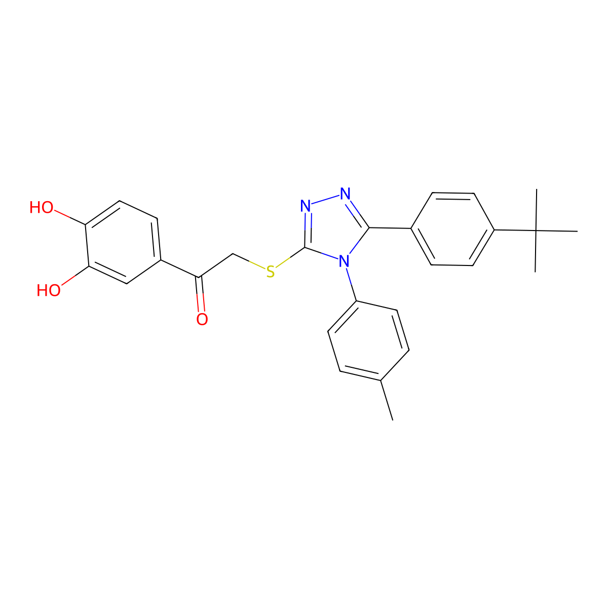 2-{[5-(4-tert-butylphenyl)-4-(4-methylphenyl)-4H-1,2,4-triazol-3-yl]sulfanyl}-1-(3,4-dihydroxyphenyl)ethanone molecular structure, CAS 714939-07-8