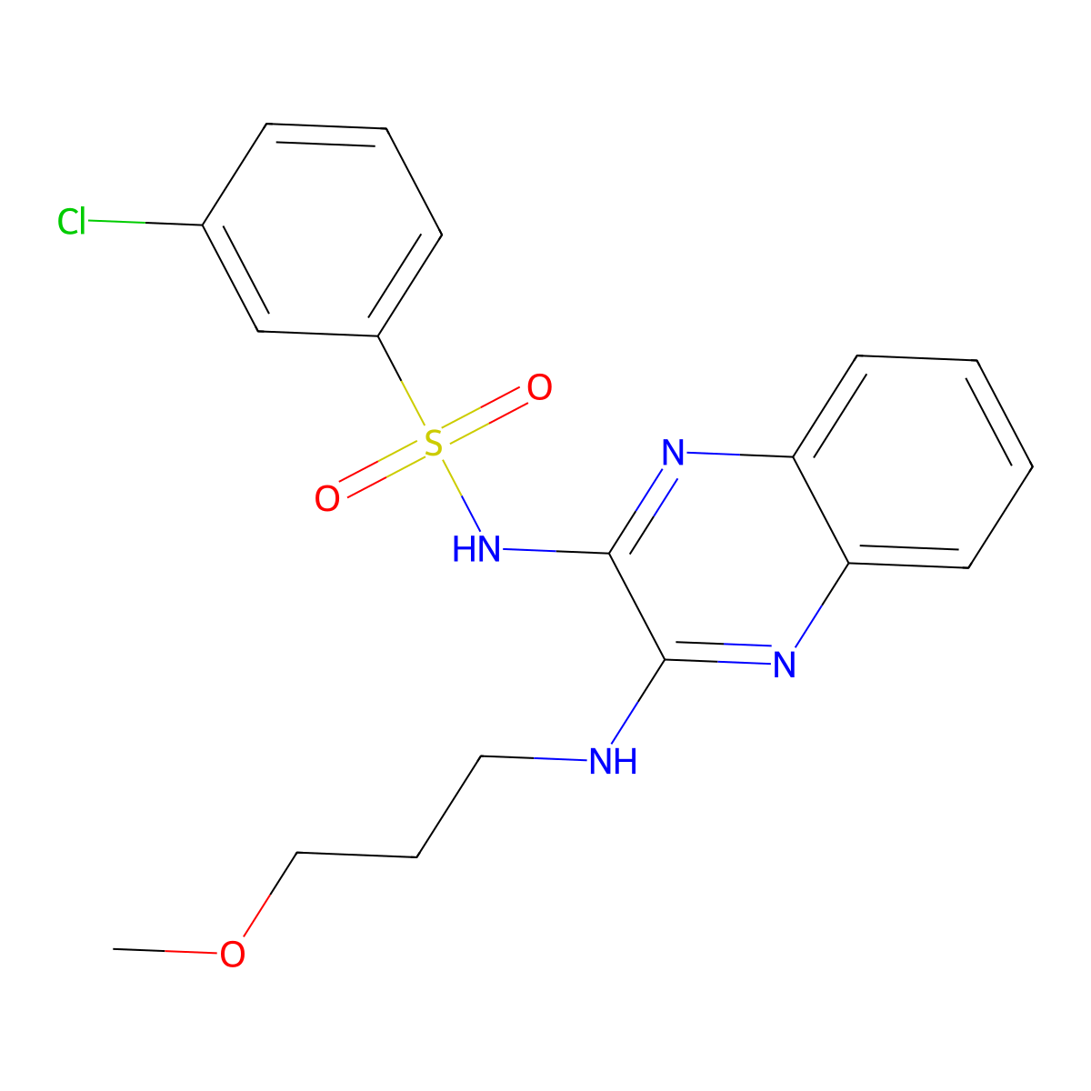 3-chloro-N-(3-((3-methoxypropyl)amino)quinoxalin-2-yl)benzenesulfonamide molecular structure, CAS 714939-43-2