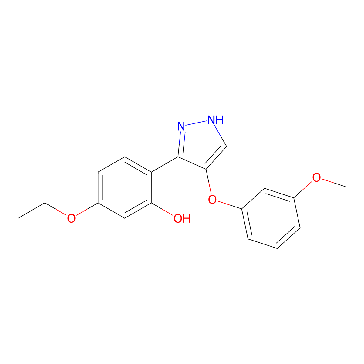 5-ethoxy-2-[4-(3-methoxyphenoxy)-1H-pyrazol-3-yl]phenol molecular structure, CAS 714940-88-2