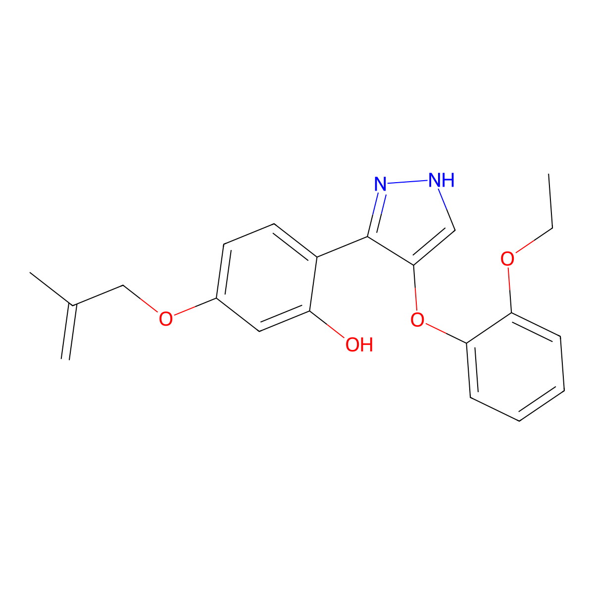 2-(4-(2-ethoxyphenoxy)-1H-pyrazol-3-yl)-5-((2-methylallyl)oxy)phenol molecular structure, CAS 714941-61-4