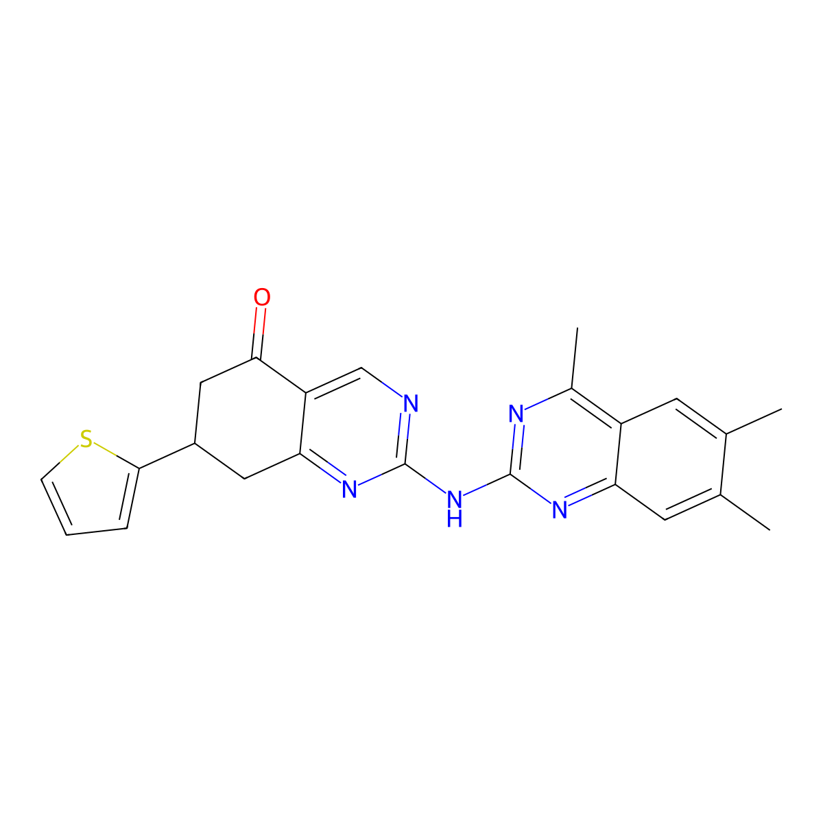 7-(thiophen-2-yl)-2-[(4,6,7-trimethylquinazolin-2-yl)amino]-7,8-dihydroquinazolin-5(6H)-one molecular structure, CAS 714943-16-5