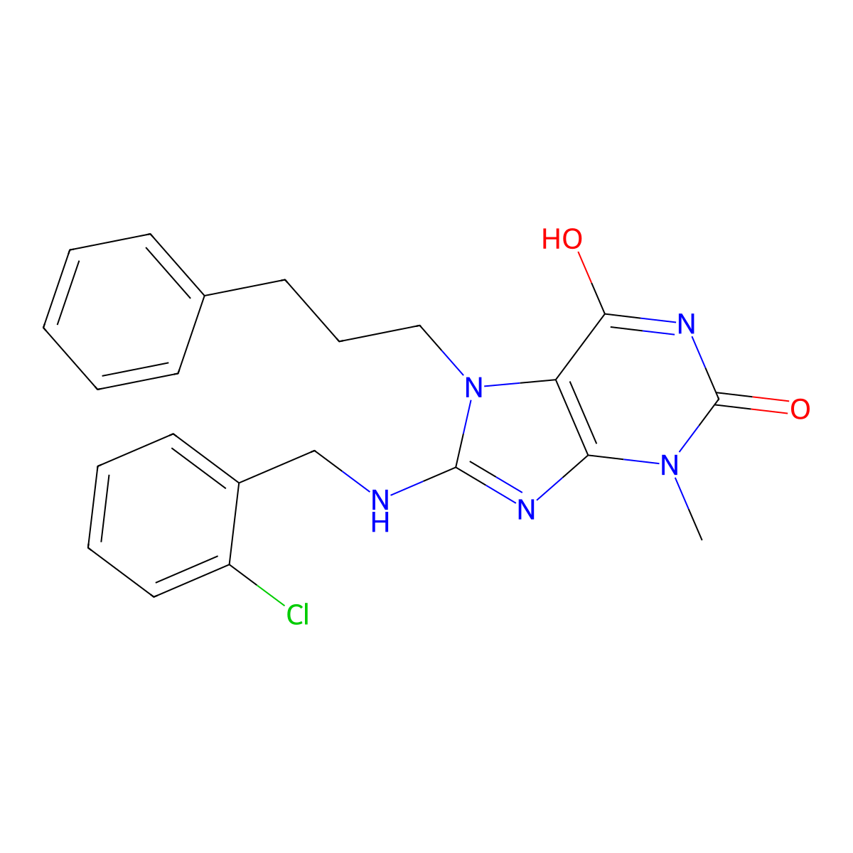 8-[(2-Chlorophenyl)methylamino]-3-methyl-7-(3-phenylpropyl)purine-2,6-dione molecular structure, CAS 714944-05-5