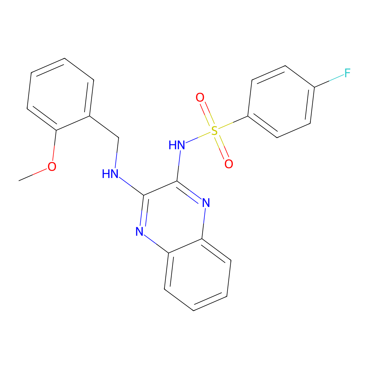 4-fluoro-N-(3-((2-methoxybenzyl)amino)quinoxalin-2-yl)benzenesulfonamide molecular structure, CAS 714945-29-6