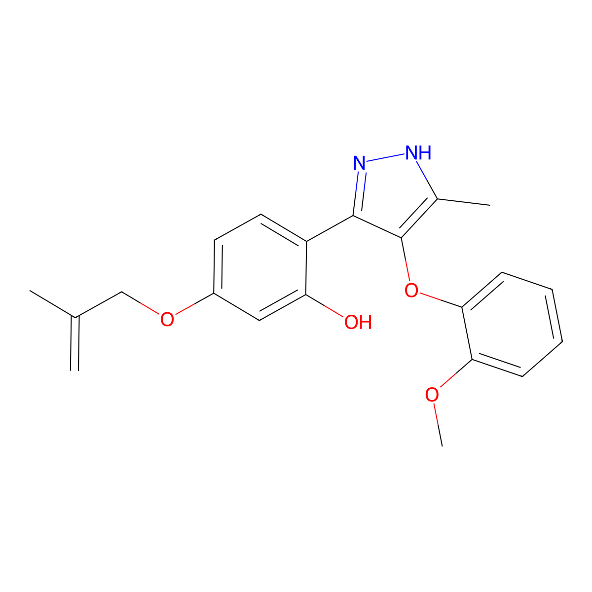 2-(4-(2-methoxyphenoxy)-5-methyl-1H-pyrazol-3-yl)-5-((2-methylallyl)oxy)phenol molecular structure, CAS 714945-48-9