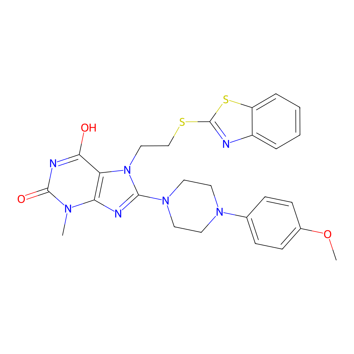 7-(2-(benzo[d]thiazol-2-ylthio)ethyl)-8-(4-(4-methoxyphenyl)piperazin-1-yl)-3-methyl-1H-purine-2,6(3H,7H)-dione molecular structure, CAS 714945-96-7