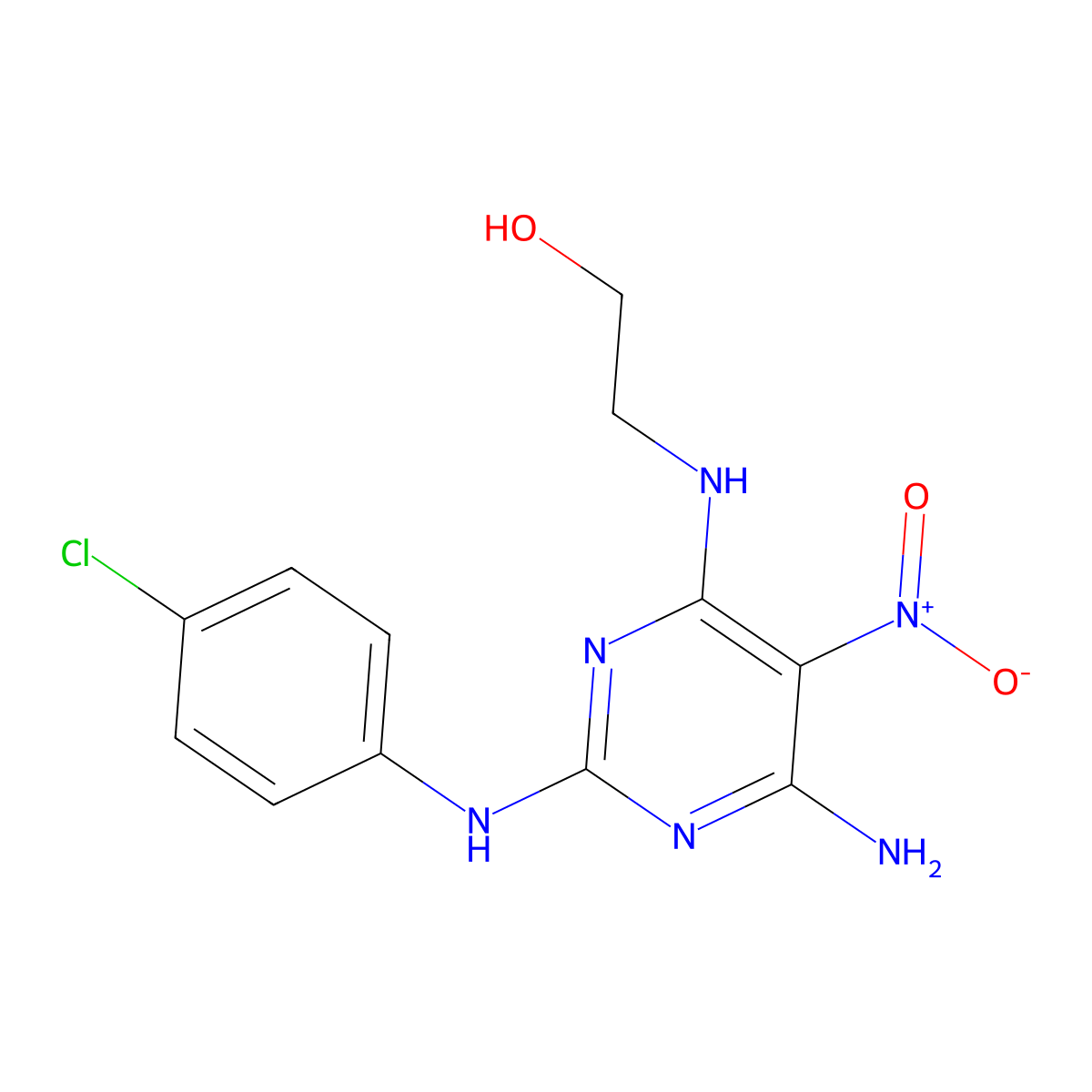 2-[[6-Amino-2-(4-chloroanilino)-5-nitropyrimidin-4-yl]amino]ethanol molecular structure, CAS 714946-54-0