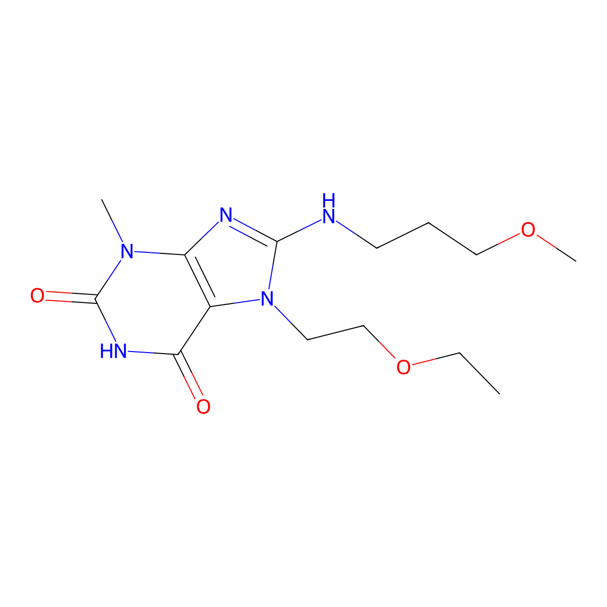 7-(2-ethoxyethyl)-8-((3-methoxypropyl)amino)-3-methyl-1H-purine-2,6(3H,7H)-dione molecular structure, CAS 714947-31-6