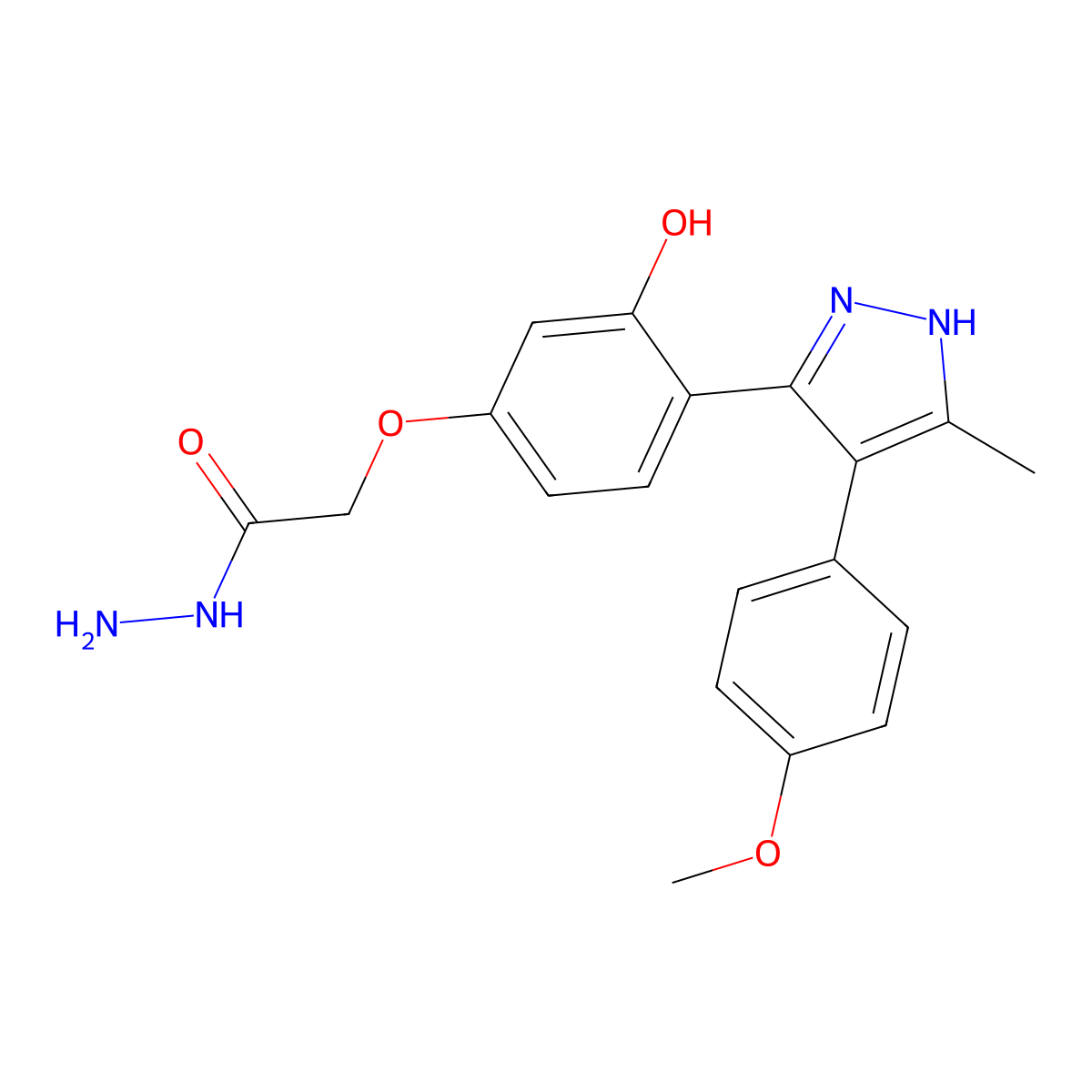 2-{3-hydroxy-4-[4-(4-methoxyphenyl)-5-methyl-1H-pyrazol-3-yl]phenoxy}acetohydrazide molecular structure, CAS 714947-90-7