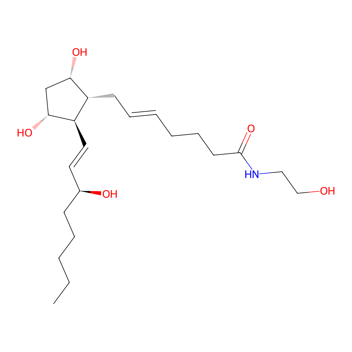 7-[(1R,2R,3R,5S)-3,5-dihydroxy-2-[(3S)-3-hydroxyoct-1-enyl]cyclopentyl]-N-(2-hydroxyethyl)hept-5-enamide molecular structure, CAS 714966-38-8