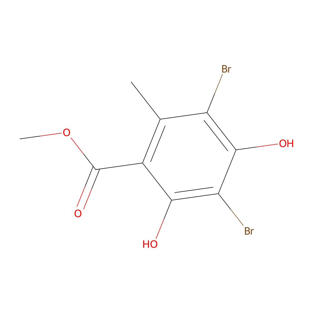 Methyl 3,5-dibromo-2,4-dihydroxy-6-methylbenzoate molecular structure, CAS 715-33-3