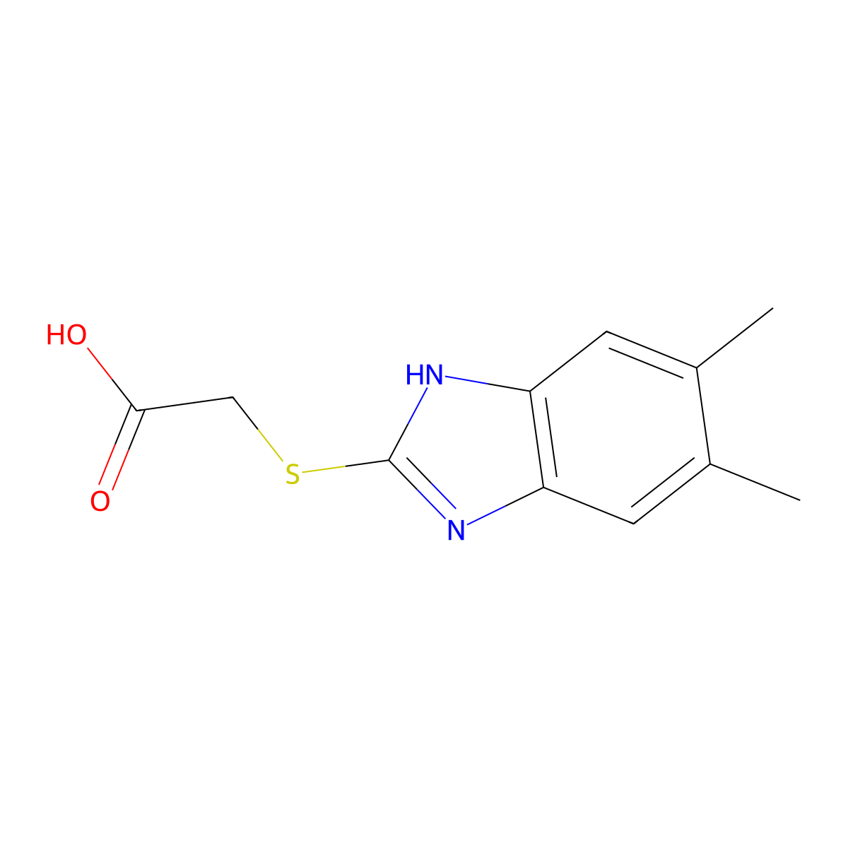 [(5,6-dimethyl-1H-benzimidazol-2-yl)sulfanyl]acetic acid molecular structure, CAS 7150-54-1