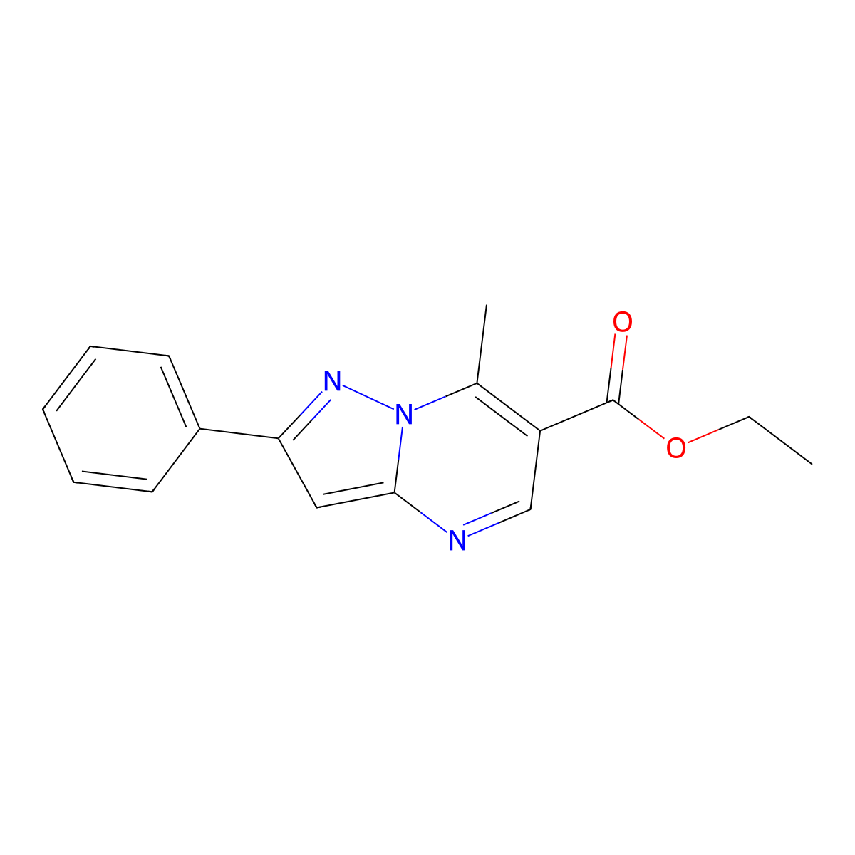 Ethyl 7-methyl-2-phenylpyrazolo[1,5-a]pyrimidine-6-carboxylate molecular structure, CAS 71509-22-3