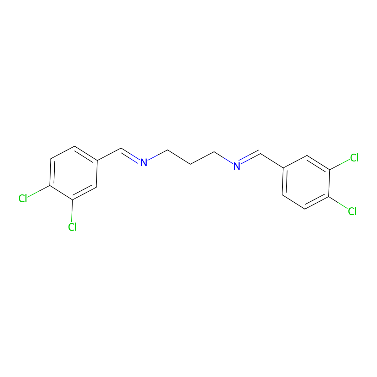 (E,E)-N,N'-(Propane-1,3-diyl)bis[1-(3,4-dichlorophenyl)methanimine] molecular structure, CAS 7151-72-6