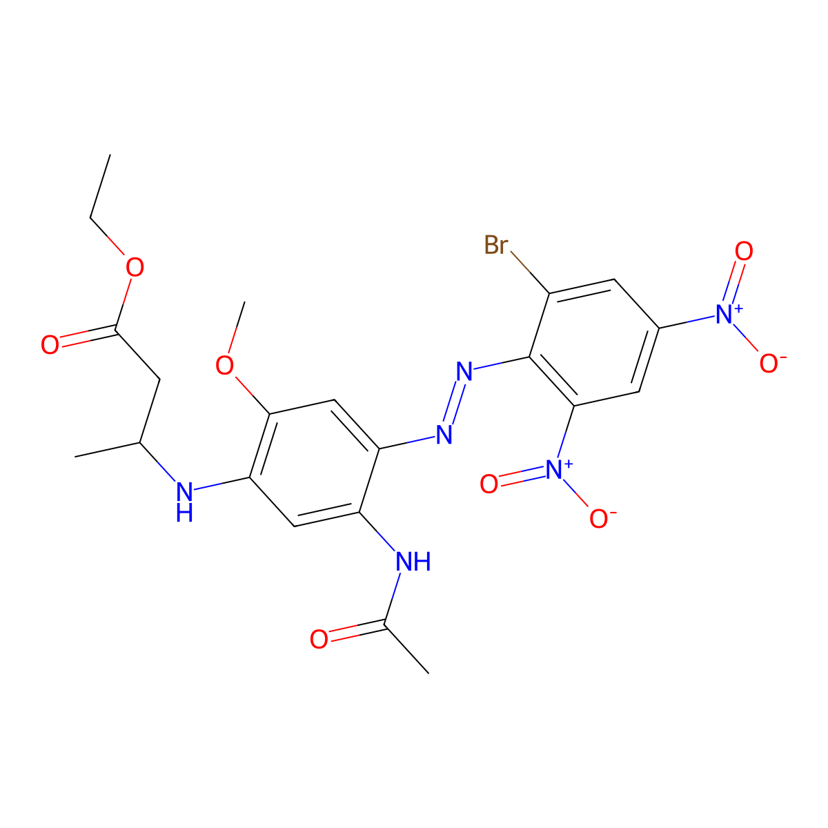 Butanoic acid, 3-[[5-(acetylamino)-4-[2-(2-bromo-4,6-dinitrophenyl)diazenyl]-2-methoxyphenyl]amino]-, ethyl ester molecular structure, CAS 71519-93-2