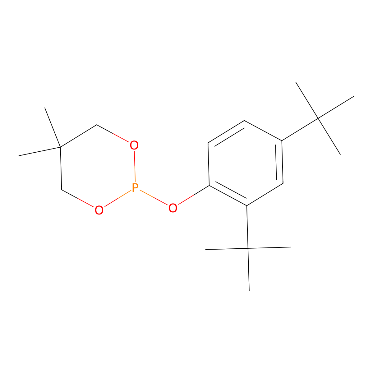 1,3,2-Dioxaphosphorinane, 2-[2,4-bis(1,1-dimethylethyl)phenoxy]-5,5-dimethyl- molecular structure, CAS 71519-95-4