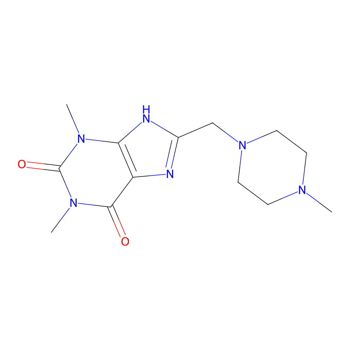 1,3-dimethyl-8-[(4-methylpiperazin-1-yl)methyl]-7H-purine-2,6-dione molecular structure, CAS 71527-03-2