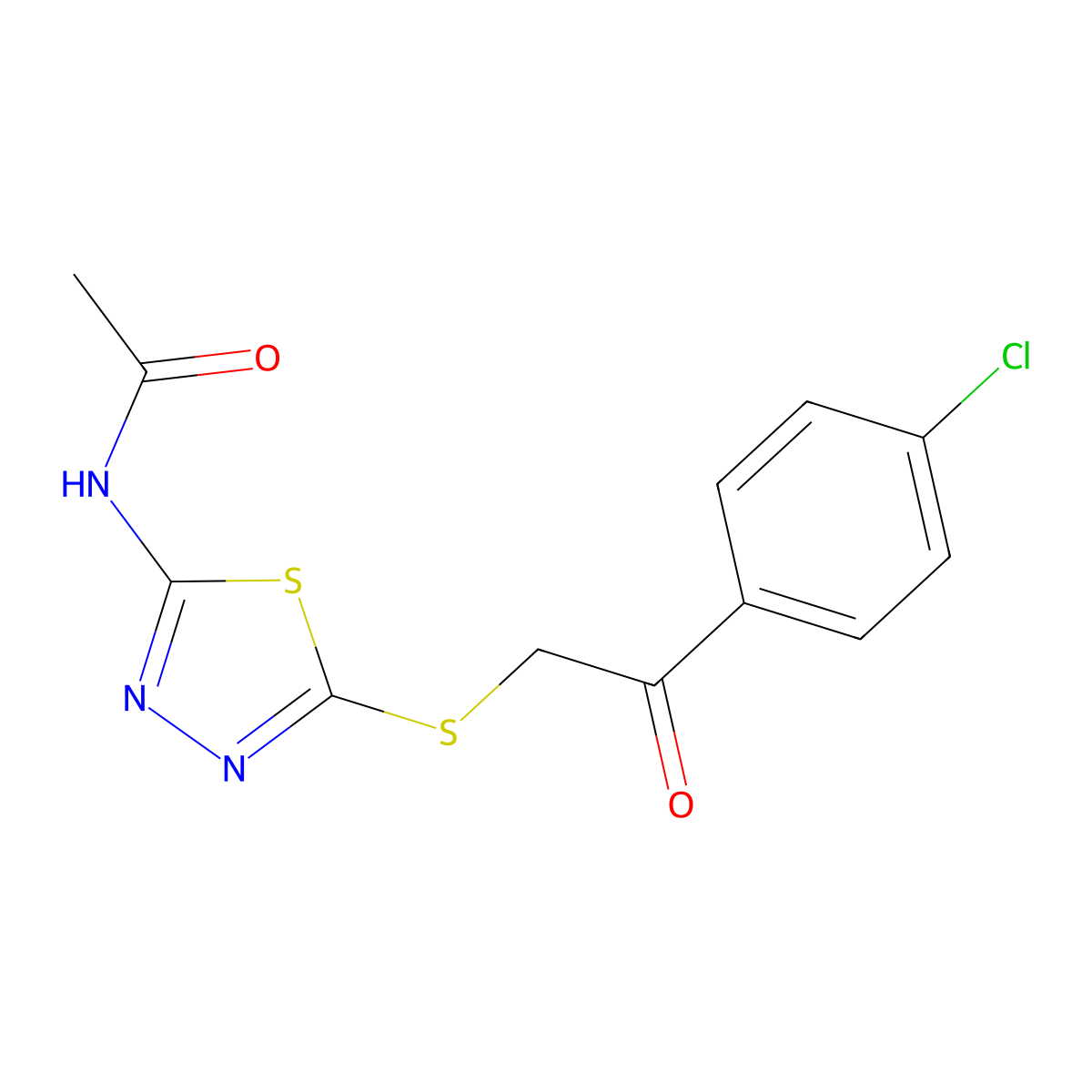 N-[5-[2-(4-chlorophenyl)-2-oxoethyl]sulfanyl-1,3,4-thiadiazol-2-yl]acetamide molecular structure, CAS 71527-07-6
