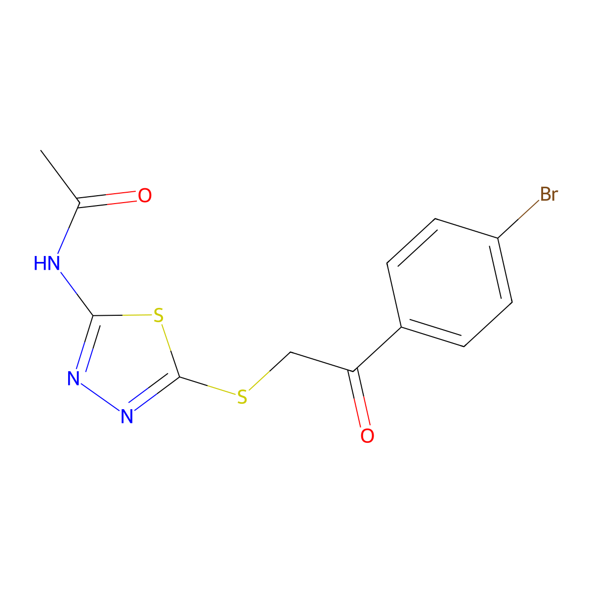 N-(5-{[2-(4-bromophenyl)-2-oxoethyl]sulfanyl}-1,3,4-thiadiazol-2-yl)acetamide molecular structure, CAS 71527-08-7