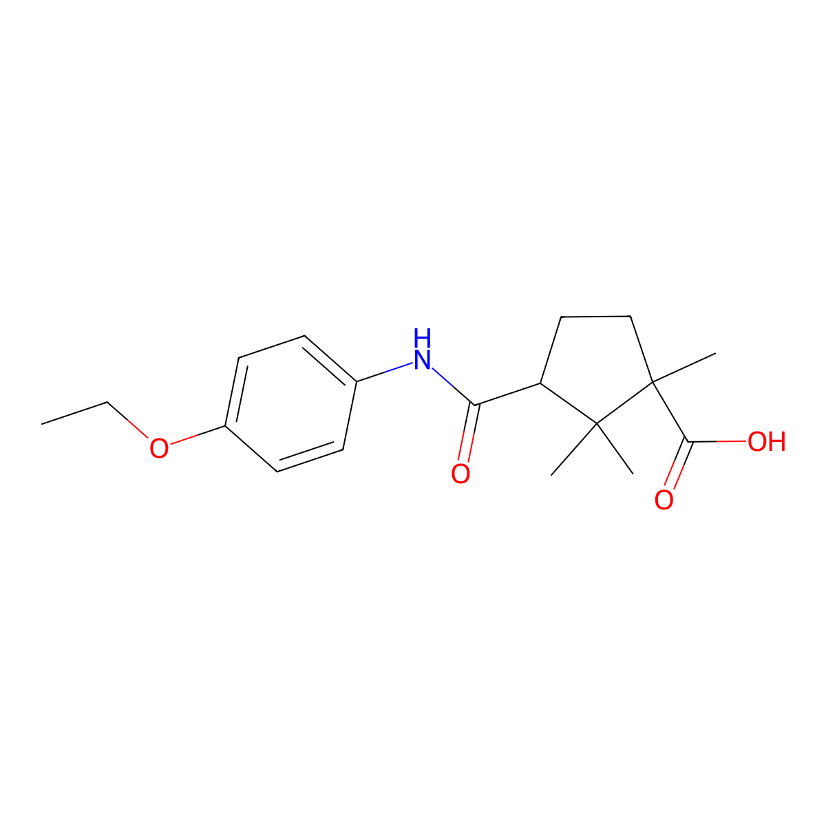 3-[(4-Ethoxyphenyl)carbamoyl]-1,2,2-trimethylcyclopentanecarboxylic acid molecular structure, CAS 7153-49-3