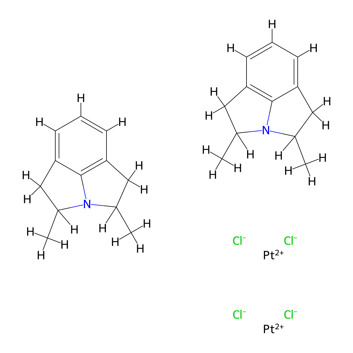 Di-mu-chlorodichlorobis(1,2,4,5-tetrahydro-2,4-dimethylpyrrolo(3,2,1-hi)indole)diplatinum molecular structure, CAS 71534-92-4
