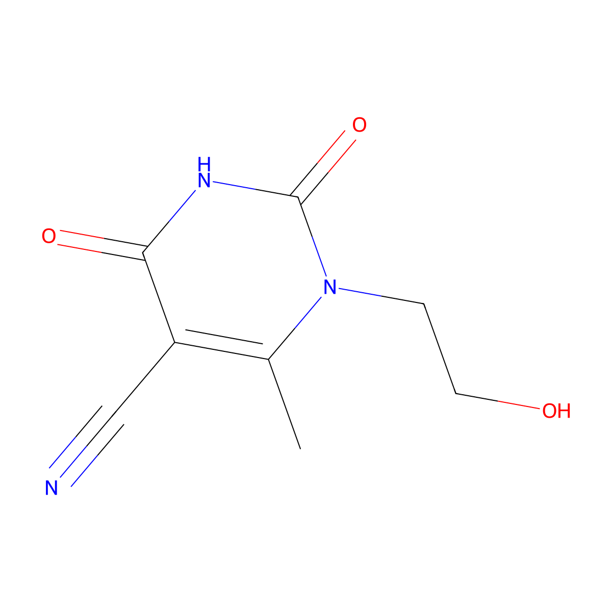 1-(2-Hydroxyethyl)-6-methyl-2,4-dioxo-1,2,3,4-tetrahydropyrimidine-5-carbonitrile molecular structure, CAS 7154-48-5