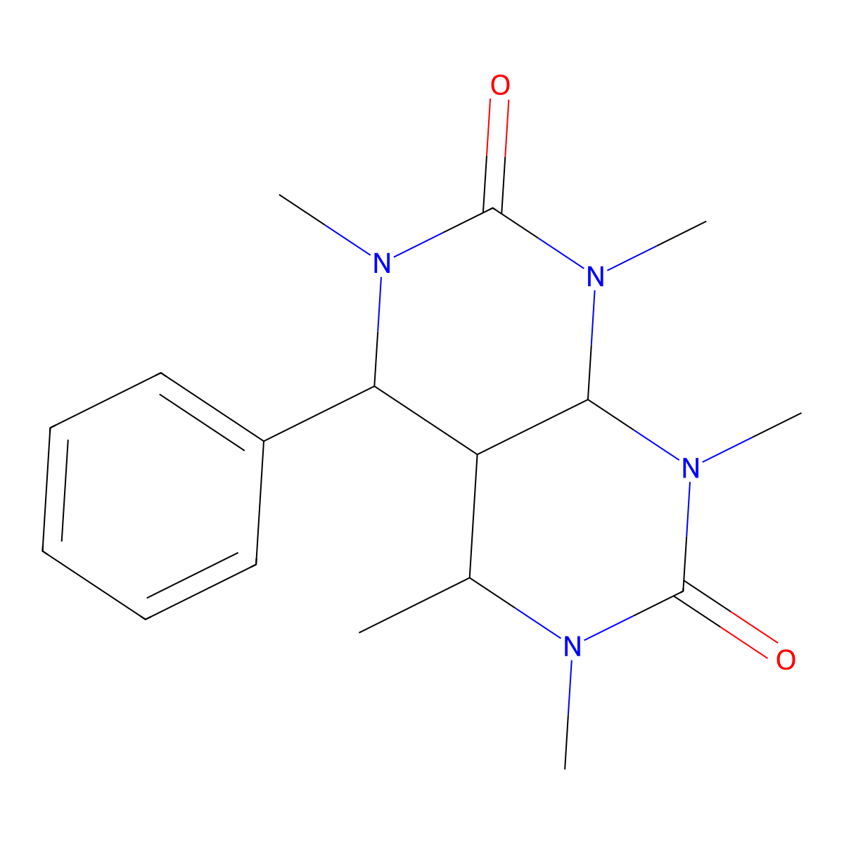 1,3,4,6,8-pentamethyl-5-phenylhexahydropyrimido[4,5-d]pyrimidine-2,7(1H,3H)-dione molecular structure, CAS 71540-98-2