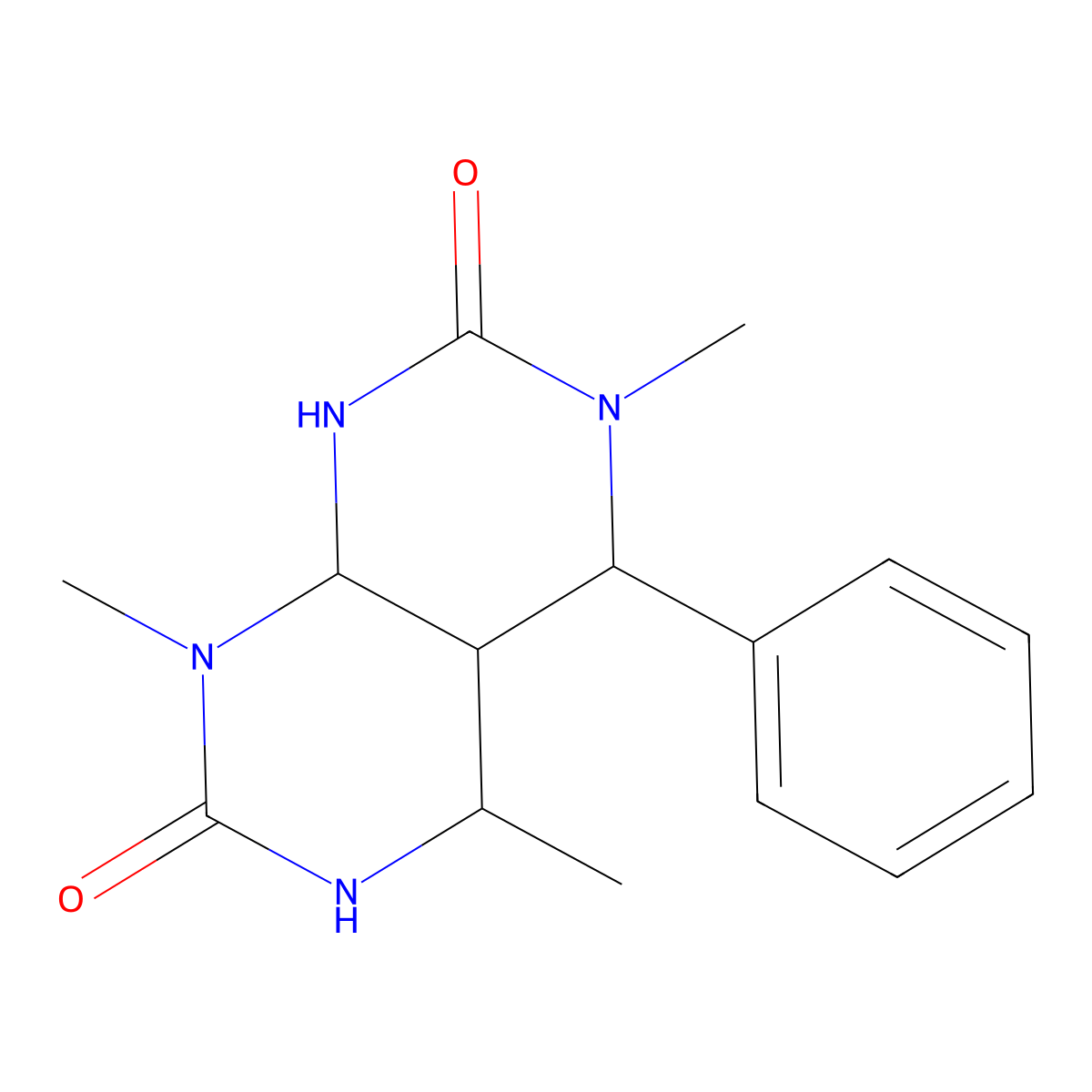 1,4,6-trimethyl-5-phenylhexahydropyrimido[4,5-d]pyrimidine-2,7(1H,3H)-dione molecular structure, CAS 71541-04-3