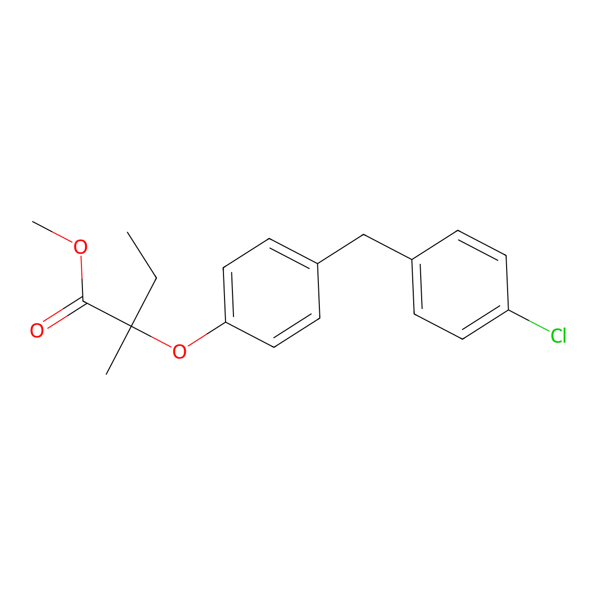 Butyric acid, 2-(4-(4-chlorobenzyl)phenoxy)-2-methyl-, methyl ester, (+-)- molecular structure, CAS 71548-91-9