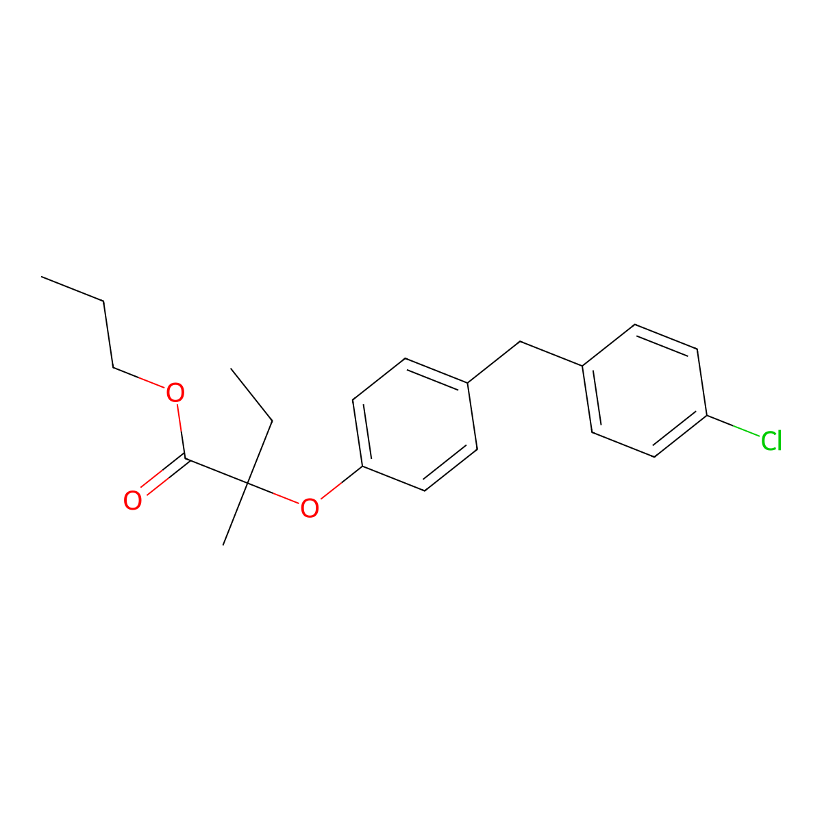 Butyric acid, 2-(4-(4-chlorobenzyl)phenoxy)-2-methyl-, propyl ester, (+-)- molecular structure, CAS 71548-92-0
