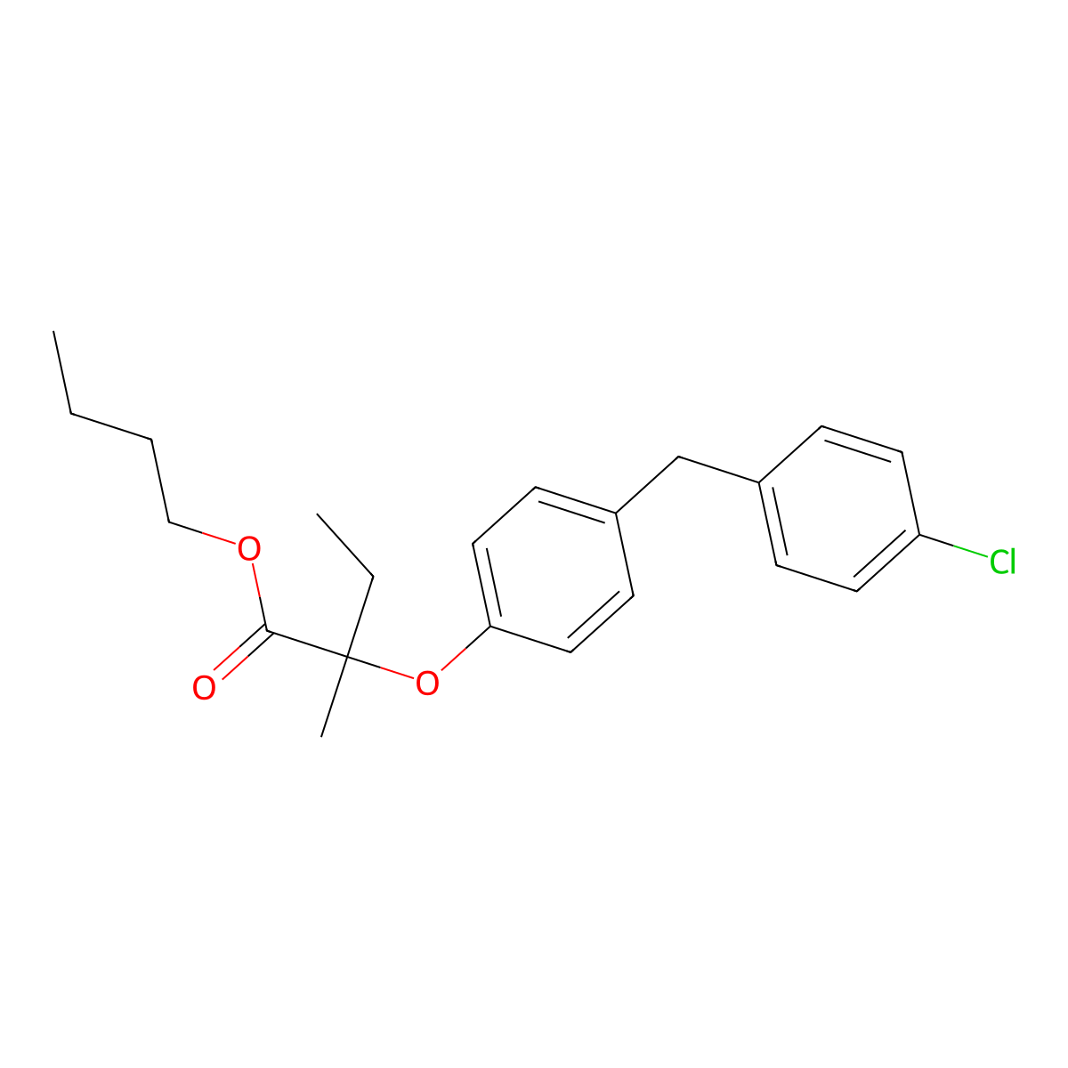 Butanoic acid, 2-(4-((4-chlorophenyl)methyl)phenoxy)-2-methyl-, butyl ester, (+-)- molecular structure, CAS 71548-94-2