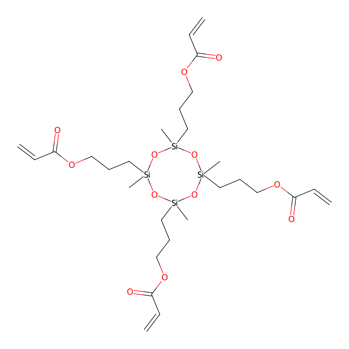 2-Propenoic acid, 1,1',1'',1'''-[(2,4,6,8-tetramethylcyclotetrasiloxane-2,4,6,8-tetrayl)tetra-3,1-propanediyl] ester molecular structure, CAS 71550-64-6
